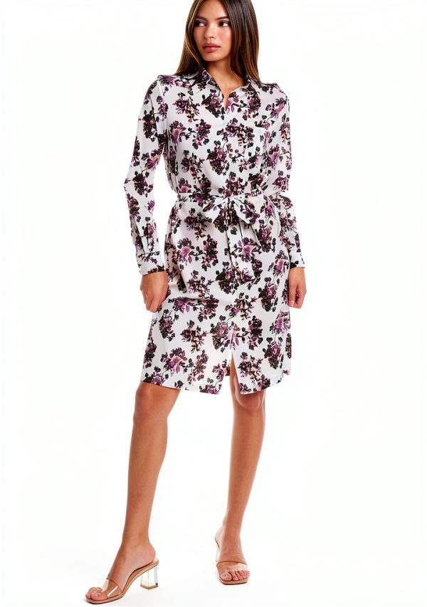 PINKO Women Alicia Shirtdress White Size 42 Spread Collar Tie Sash-0