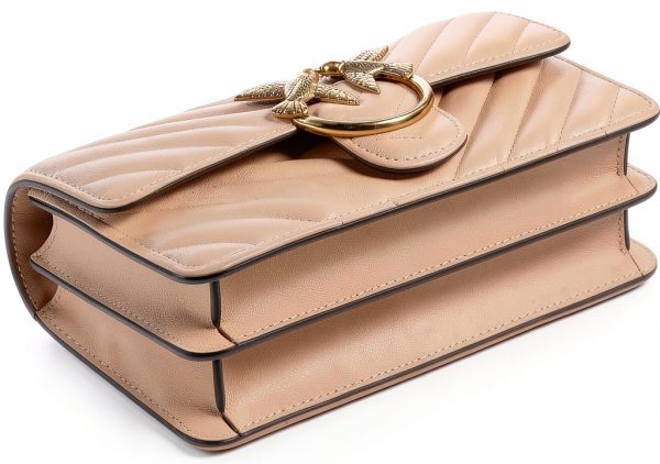 Pinko Love One Shoulder Bag Beige Leather Chevron Quilt, 21x13x5.5 cm-2