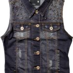Women's Studs Dark Sand Blast Vest Denim PVM003 Indigo Medium-0