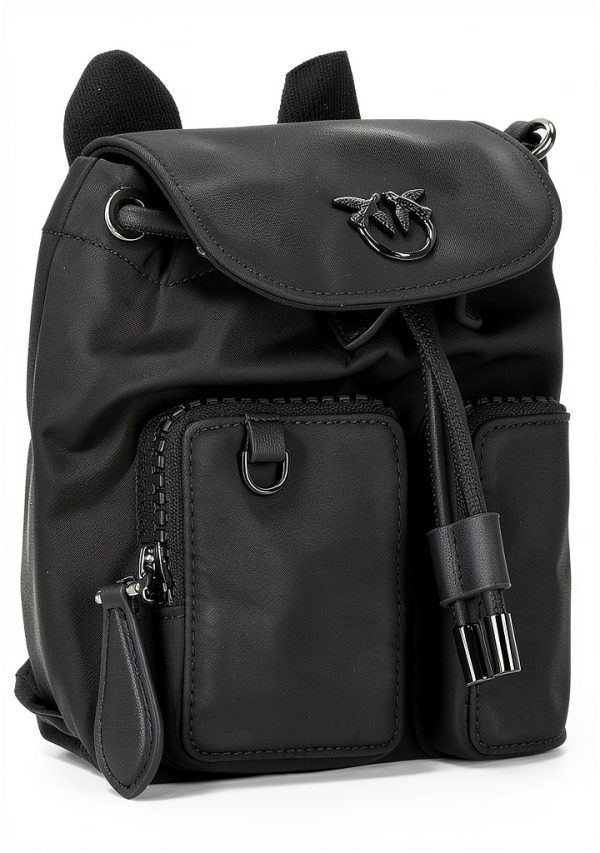 Pinko Damen Vagabond Backpack Mini Recycled Nylon Rucksack, Z99b_black Limousine Block Colour, 18 cm-4