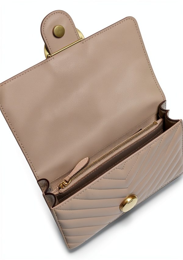Pinko Love One Shoulder Bag Beige Leather Chevron Quilt, 21x13x5.5 cm-3