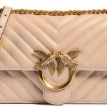 Pinko Love One Shoulder Bag Beige Leather Chevron Quilt, 21x13x5.5 cm-0