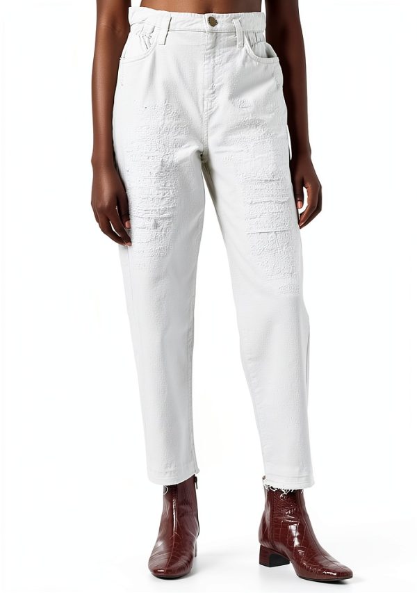Pinko Flexi Maddie 6 Mom Pj679 Bull Women's Trousers Size 24 White-0