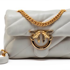 Pinko Gray Calf Leather Bos Taurus Shoulder Bag for Women Quilted-0