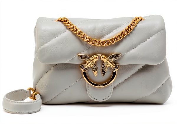 Pinko Gray Calf Leather Bos Taurus Shoulder Bag for Women Quilted-0