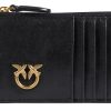 Pinko Leather Credit Card Holder Gold Lovebirds Logo Womens Wallet-0
