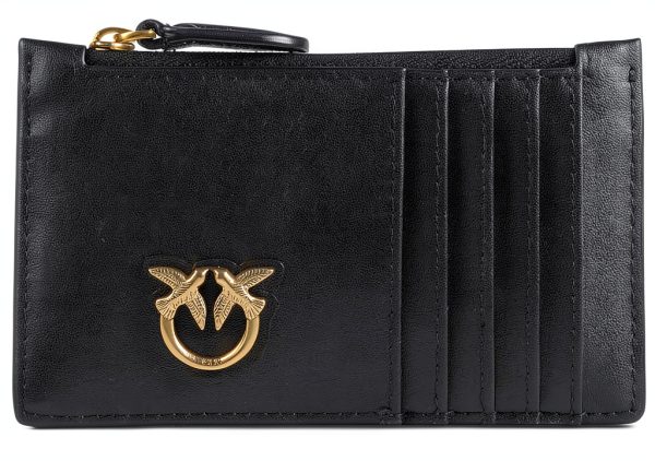 Pinko Leather Credit Card Holder Gold Lovebirds Logo Womens Wallet-0