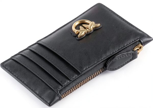 Pinko Leather Credit Card Holder Gold Lovebirds Logo Womens Wallet-2
